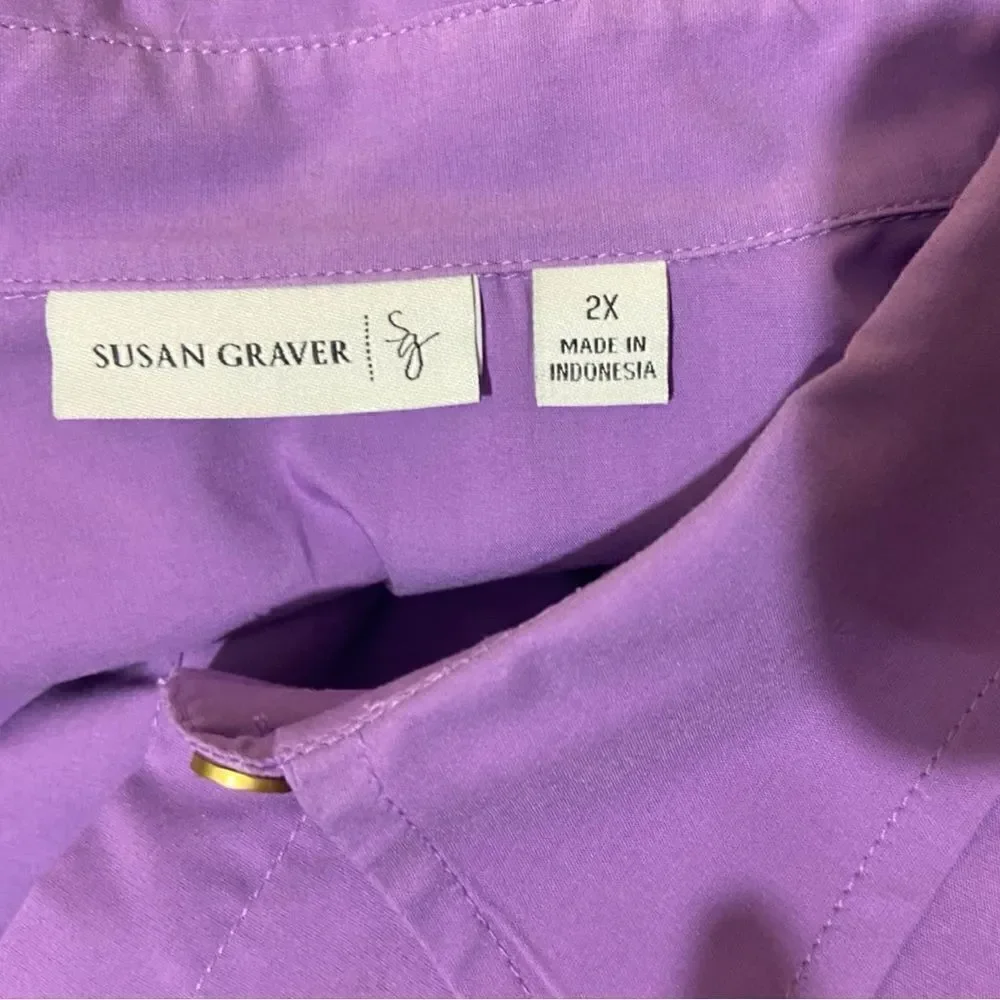 Susan Graver Purple Long Sleeve Button Down - Picture 6 of 7